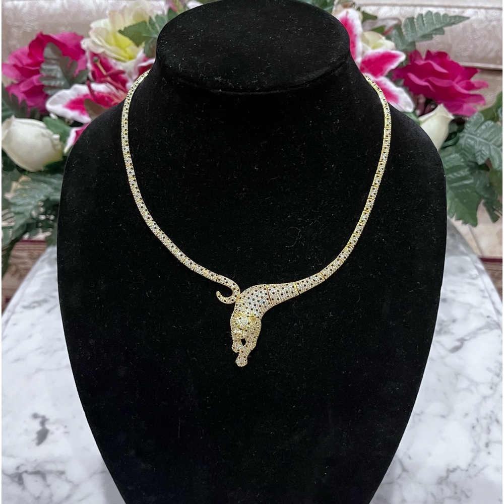 Panther Necklace Fine Silver plated, Cubic Zirconia.